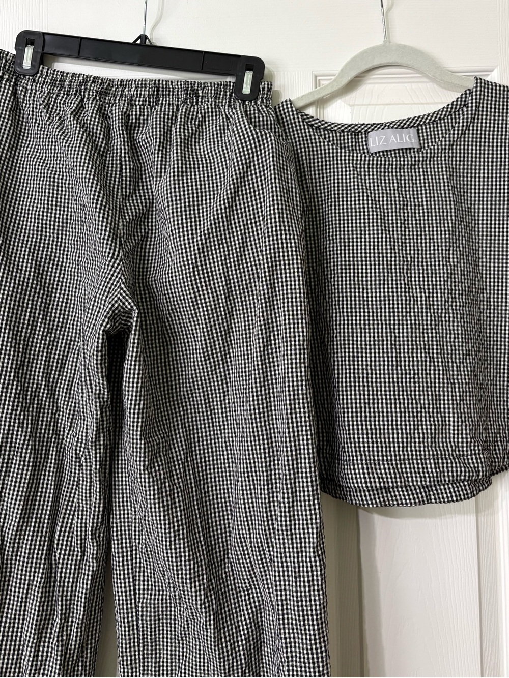 Liz Alig cotton pant and shirt set in black and white gingham check - Picture 3 of 4